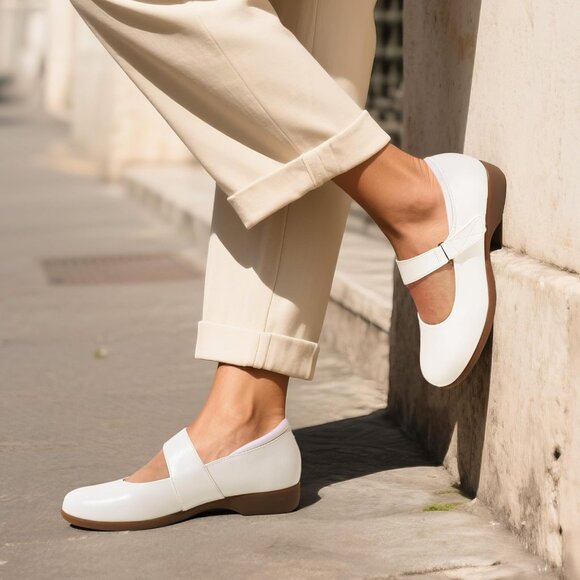 Dream Pairs Women's White Leather Ankle Strap and Arch Support Ballet Flats - Picture 8 of 8